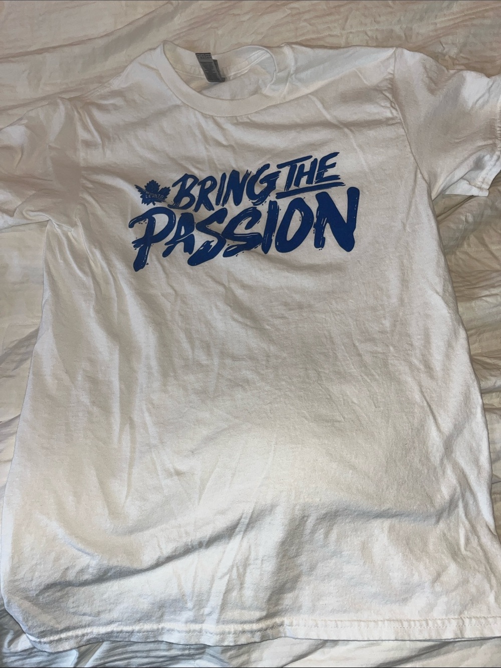 Toronto Maple Leafs White Short Sleeve Tee with Navy Script 'Bring The Passion'